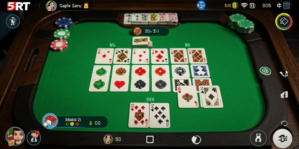 Gameplay seru Gaple dalam aplikasi 5RT yang menarik.