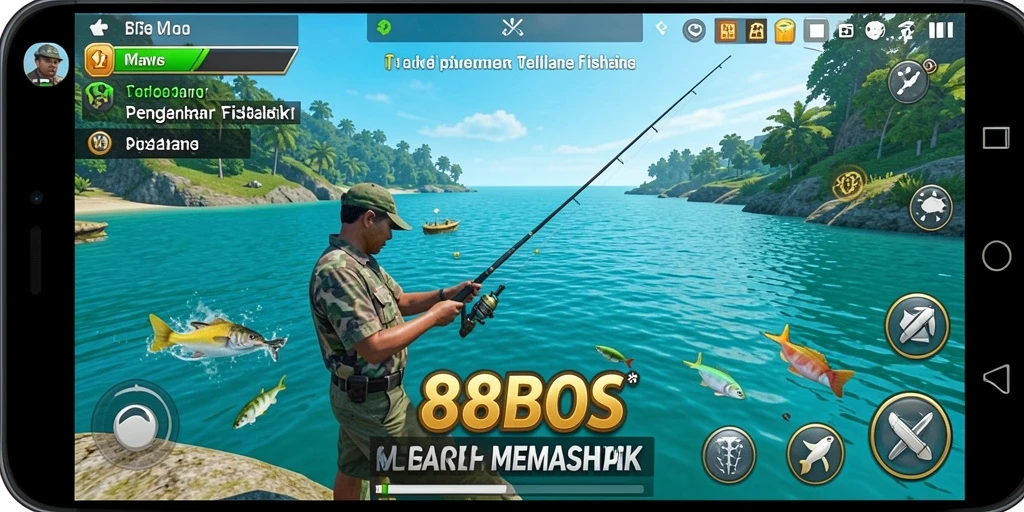 Screenshot gameplay 88BOS yang menampilkan suasana memancing yang menegangkan.