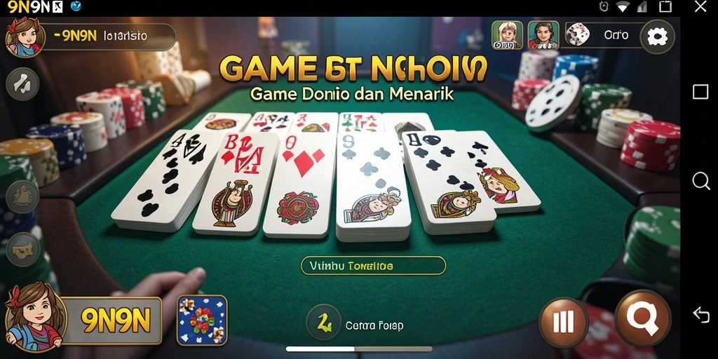 Menampilkan aksi seru dalam gameplay Domino 9N9N.