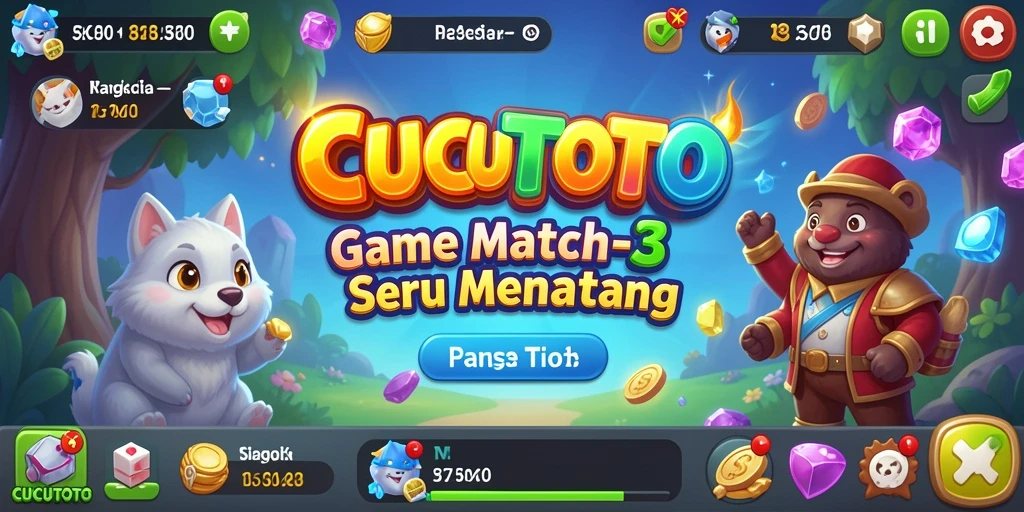 Screenshot gameplay CUCUTOTO menampilkan pencocokan item Match-3 yang menyenangkan.