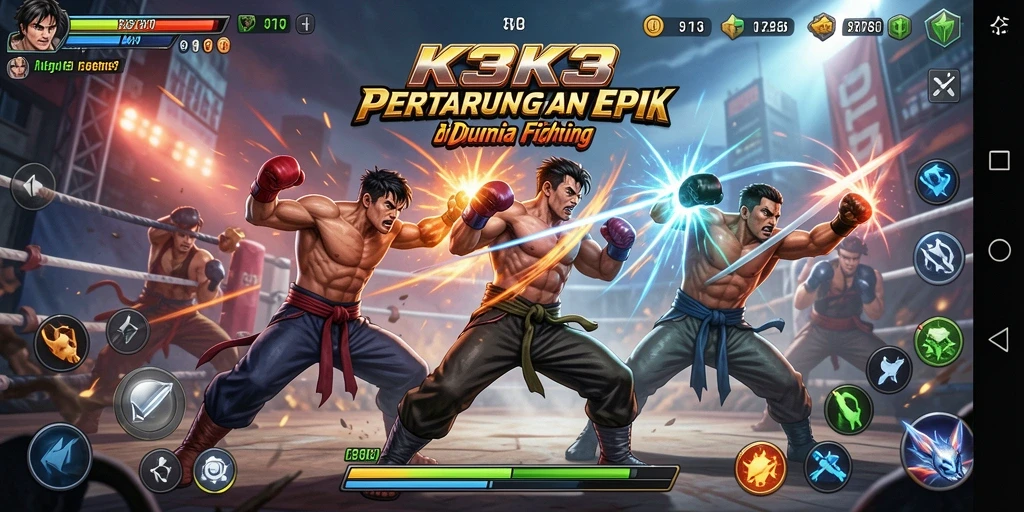 Tampilan gameplay K3K3 yang menegangkan dalam pertarungan Fighting.