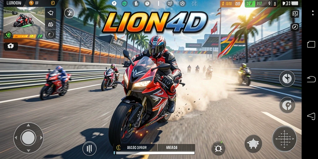 Tampilan gameplay LION4D yang memukau dan realistis saat balapan motor.