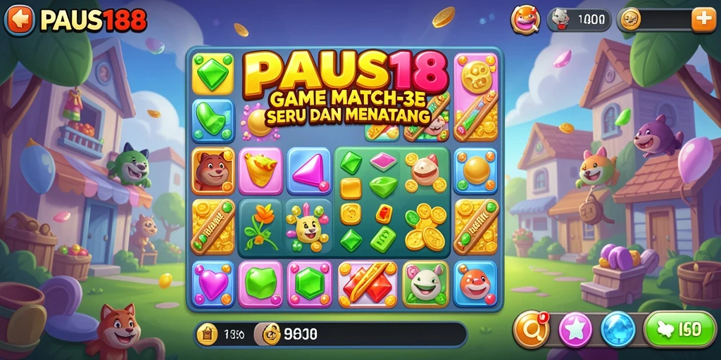 Tampilan gameplay seru dalam game Match-3 PAUS188.