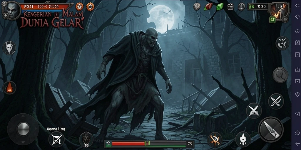 Screenshot gameplay PG11 menampilkan suasana mencekam dan makhluk menyeramkan.