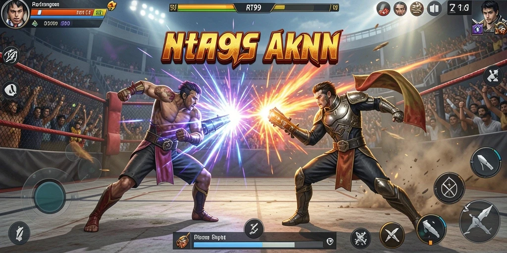 Tangkapan layar utama gameplay <strong>RT99</strong> menampilkan pertarungan seru antara karakter berbeda.