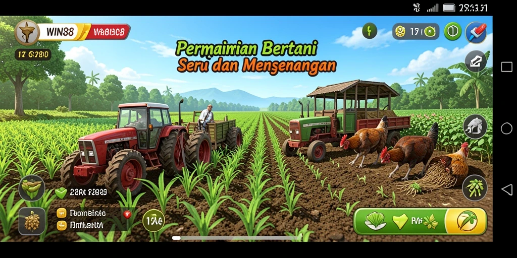 Tampilan gameplay WIN88 yang menarik dengan berbagai tanaman dan ladang luas.